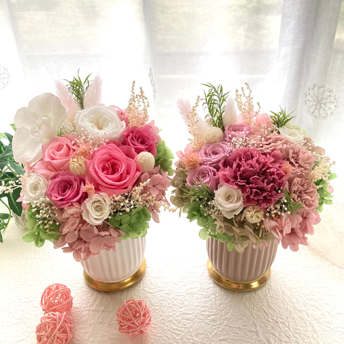 豪華胡蝶蘭プリザーブドフラワーアレンジ オールドローズ紫陽花 母の日