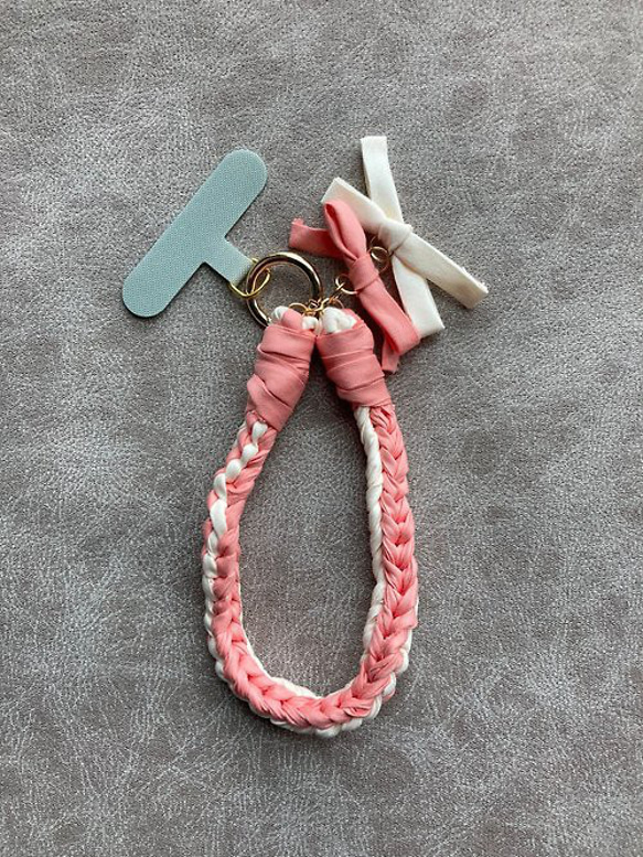 粉紅色 蝴蝶結 編織 手機繩 鎖匙扣 2Way【純綿 防敏】 第2張的照片