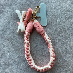 粉紅色 蝴蝶結 編織 手機繩 鎖匙扣 2Way【純綿 防敏】 第3張的照片
