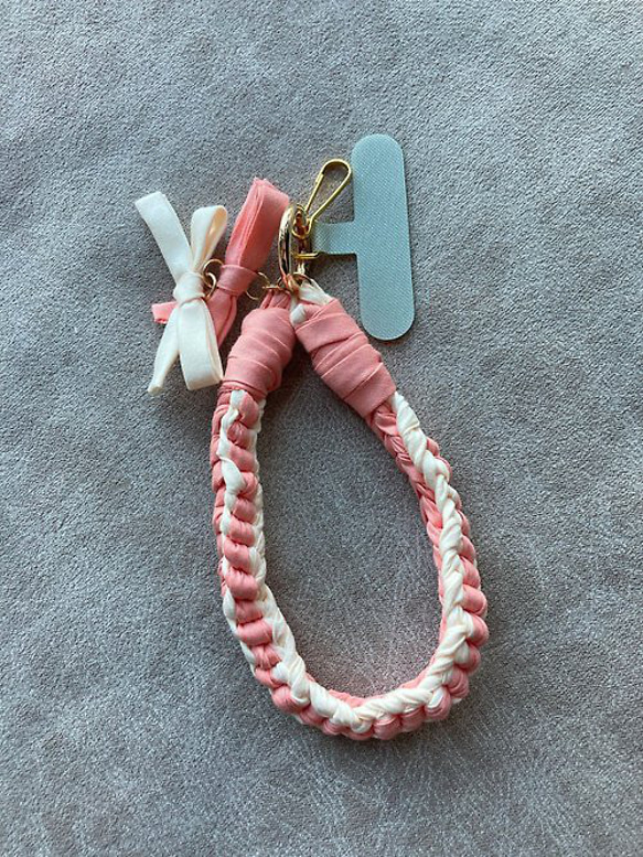 粉紅色 蝴蝶結 編織 手機繩 鎖匙扣 2Way【純綿 防敏】 第3張的照片