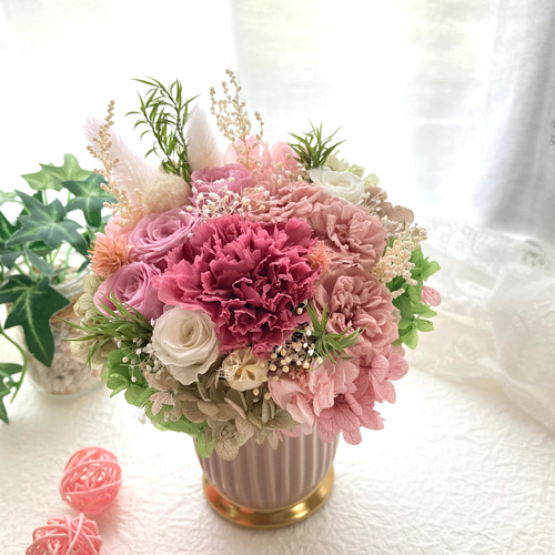 プリザーブドフラワーくすみピンク系アレンジ 母の日ギフト誕生日