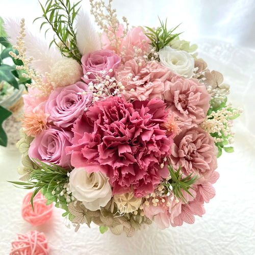 プリザーブドフラワーくすみピンク系アレンジ 母の日ギフト誕生日