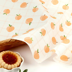 韓国製 果物柄 桃柄 チェックピーチ 生地 コットン100％シーチング Check Peach 4枚目の画像