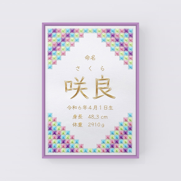 紙刺繍の命名書＊市松模様バージョン（セミオーダー） 雑貨