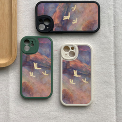 智慧型手機保護殼 兼容所有 iPhone 15/14/13/12/11 等型號 白色飛鳥插畫 全包防震手機套 第5張的照片