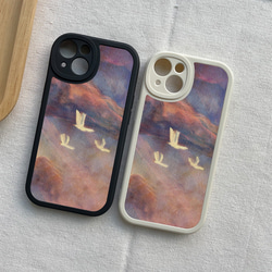 智慧型手機保護殼 兼容所有 iPhone 15/14/13/12/11 等型號 白色飛鳥插畫 全包防震手機套 第4張的照片