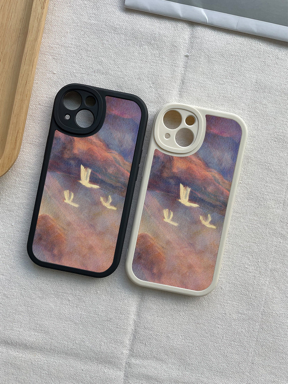 智慧型手機保護殼 兼容所有 iPhone 15/14/13/12/11 等型號 白色飛鳥插畫 全包防震手機套 第4張的照片