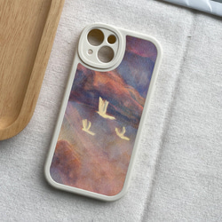 智慧型手機保護殼 兼容所有 iPhone 15/14/13/12/11 等型號 白色飛鳥插畫 全包防震手機套 第2張的照片