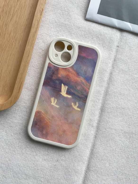 智慧型手機保護殼 兼容所有 iPhone 15/14/13/12/11 等型號 白色飛鳥插畫 全包防震手機套 第2張的照片