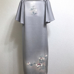 着物リメイク　紫陽花のフレアスリーブワンピースドレス 6枚目の画像
