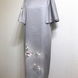 着物リメイク　紫陽花のフレアスリーブワンピースドレス 10枚目の画像