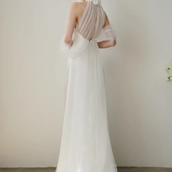 ホルターネック　サテン　フラワー　二次会　前撮り　ウェディングドレス（WD242203） 4枚目の画像