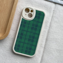 智慧型手機保護殼 兼容所有 iPhone 15/14/13/12/11 等型號 綠色格子 全包防震手機套 第2張的照片