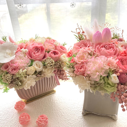 新作豪華プリザーブドフラワー希少なチューリップ 大輪オールドローズのピンク系アレンジ 母の日ギフト誕生日 結婚新築祝い 14枚目の画像