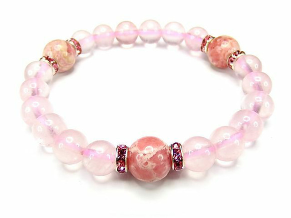 [薔薇の人生＋愛と美の石] インカローズ＆ローズクォーツ ブレスレット フラワーインカローズローズクォーツ女性天然石ブレスレットバラ