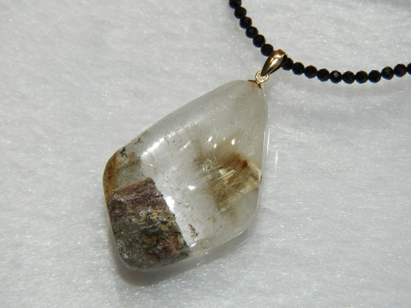 変わり種、ガーデン入り放射ルチルペンダント！メイドインジャパン！一点物！　５２　天然石