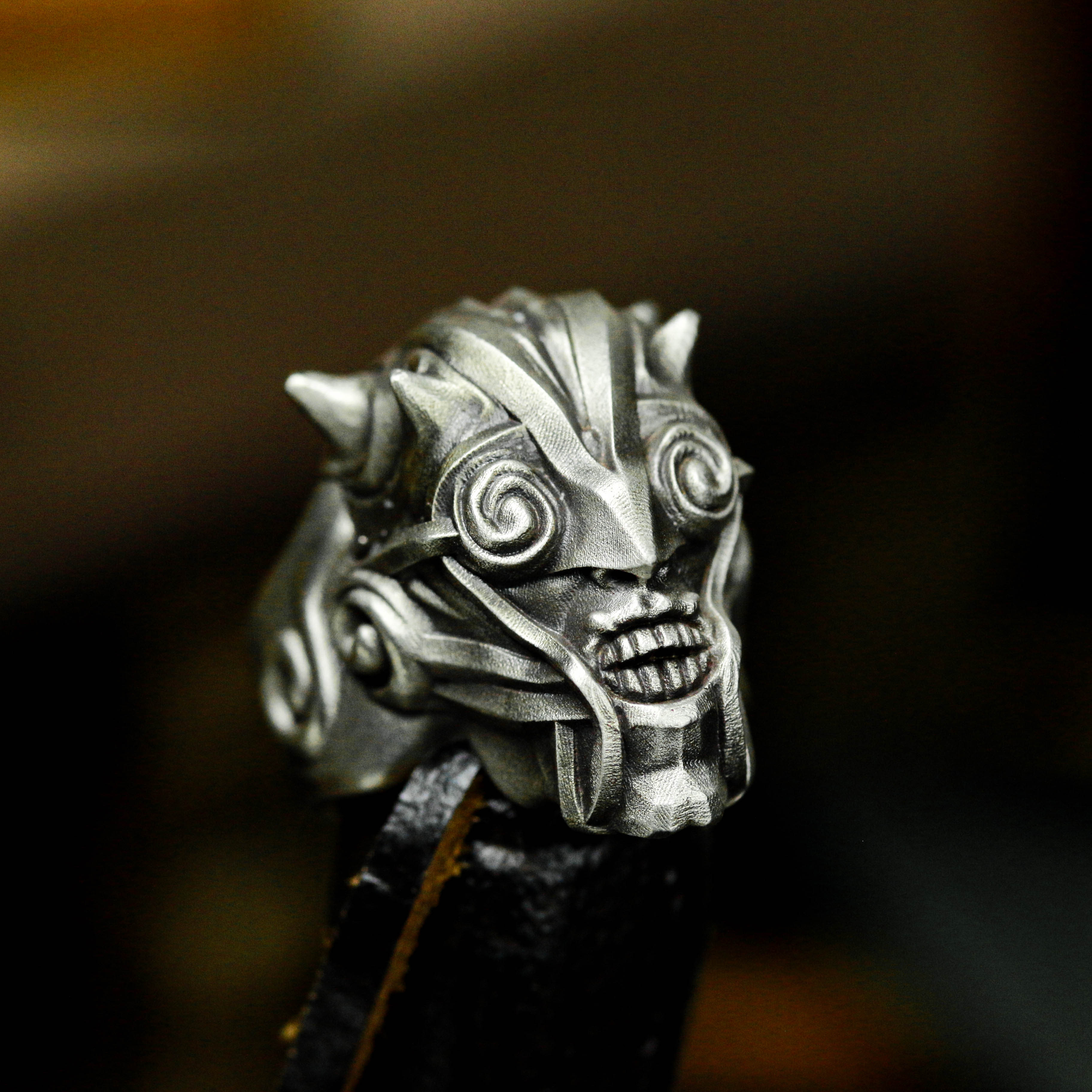 貪欲な悪魔の頭蓋骨 シルバー925リング、7つの大罪-貪欲、めまいがするほど獰猛な悪魔アンデッド、ゴシック・クリスマス・