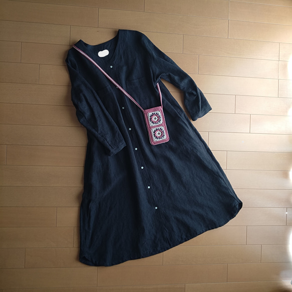 ＊クロシェフラワーのスマホショルダー・アンティークローズ色＊　コットン　オールシーズン　手編み　かぎ針編み　内布付き 人気・おすすめ｜多用途・生活用品におすすめ キャンペーン中 即納