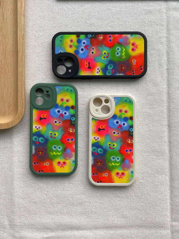 智慧型手機保護殼 兼容所有 iPhone 15/14/13/12/11 等型號 彩色小怪獸塗鴉 全包防震手機套 第4張的照片