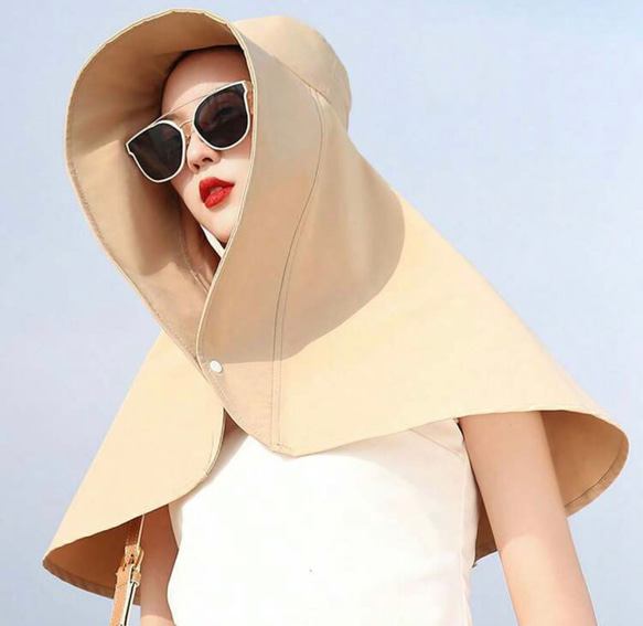 選べる2色　つば広肩までガード帽子　ハットネックカバー　ひんやり　夏マスク　フェイスカバー UV対策スカーフ 5枚目の画像