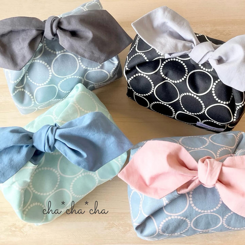 保冷保温☆ 洗える！結びリボン×ブラック サークルのお弁当袋 北欧