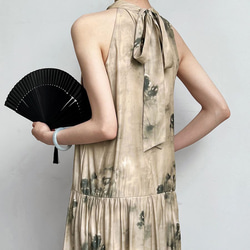 ワンピース 夏 大人 柄 フェアリー ホルターネック ドレス バックリボン ゆったり ロング ノースリーブ WFD50 8枚目の画像