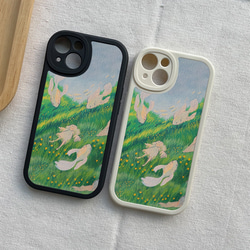 智慧型手機保護殼 兼容所有 iPhone 15/14/13/12/11 等型號 甜蜜的夢 草地插畫 全包防震手機套 第4張的照片