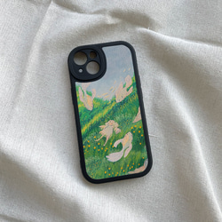 智慧型手機保護殼 兼容所有 iPhone 15/14/13/12/11 等型號 甜蜜的夢 草地插畫 全包防震手機套 第8張的照片