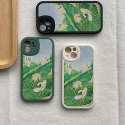 智慧型手機保護殼 兼容所有 iPhone 15/14/13/12/11 等型號 甜蜜的夢 草地插畫 全包防震手機套 第5張的照片