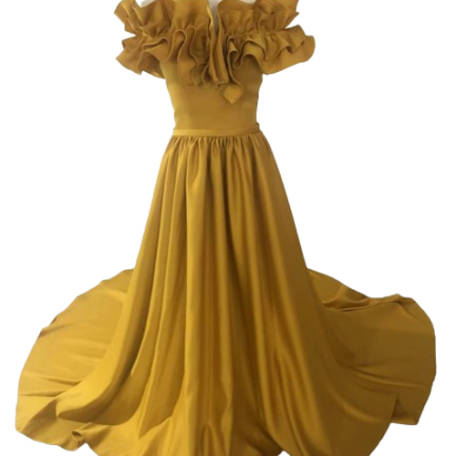 パーティードレス イエロー オフショルダー 編み上げ 抜群のおしゃれ  