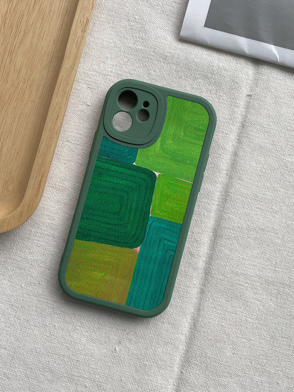 智慧型手機保護殼 兼容所有 iPhone 15/14/13/12/11 等型號 綠色色塊 全包防震手機套 第6張的照片