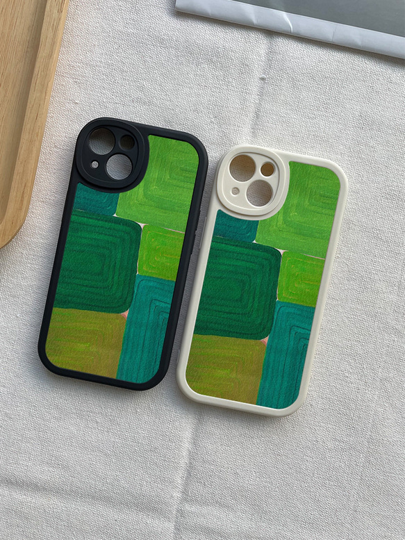 智慧型手機保護殼 兼容所有 iPhone 15/14/13/12/11 等型號 綠色色塊 全包防震手機套 第1張的照片