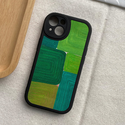 智慧型手機保護殼 兼容所有 iPhone 15/14/13/12/11 等型號 綠色色塊 全包防震手機套 第8張的照片