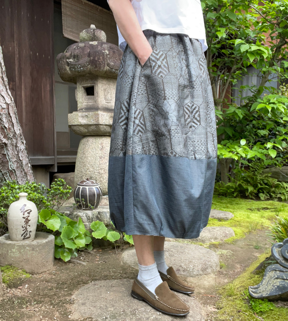 【着物リメイク】ふんわりバルーンスカート/リバーシブル/大島紬 10枚目の画像