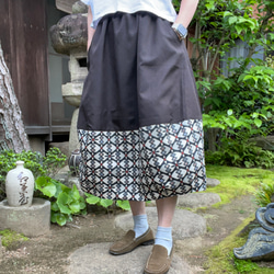 【着物リメイク】ふんわりバルーンスカート/リバーシブル/大島紬 2枚目の画像