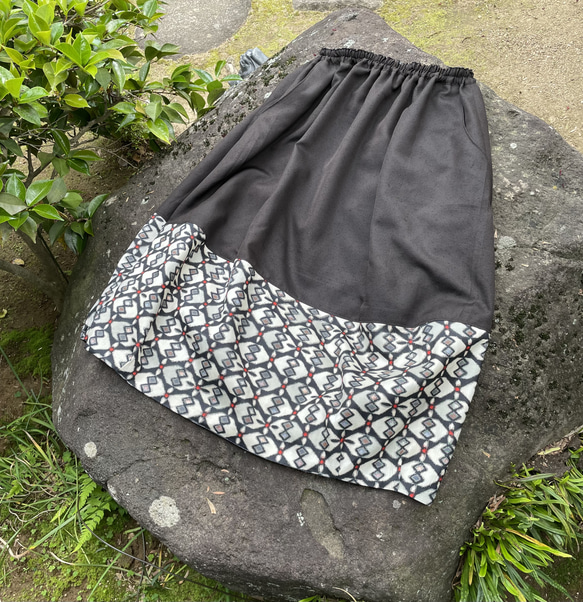 【着物リメイク】ふんわりバルーンスカート/リバーシブル/大島紬 3枚目の画像
