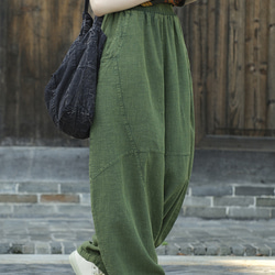 砂炒做舊ワイドパンツ 苎麻ロングパンツ #6188緑色 8枚目の画像