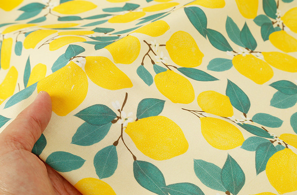 韓国製 果物柄 レモン柄 北欧風のレモンツリー 生地 コットン100％シーチング Lemon Tree 11枚目の画像