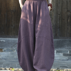 砂炒做舊ワイドパンツ 苎麻ロングパンツ #6188紫色 1枚目の画像