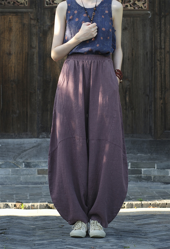 沙烤寬褲、長麻褲#6188紫色 第2張的照片