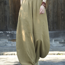 砂炒做舊ワイドパンツ 苎麻ロングパンツ 加絨厚みオプション秋冬保温 #6188草黄色 3枚目の画像