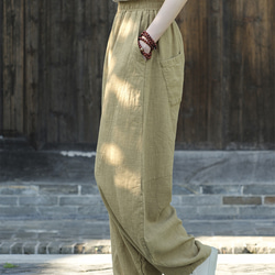 砂炒做舊ワイドパンツ 苎麻ロングパンツ 加絨厚みオプション秋冬保温 #6188草黄色 4枚目の画像