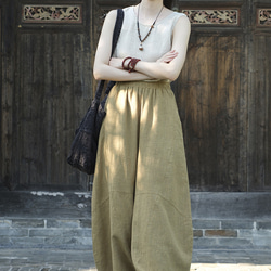 砂炒做舊ワイドパンツ 苎麻ロングパンツ 加絨厚みオプション秋冬保温 #6188草黄色 6枚目の画像