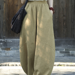 砂炒做舊ワイドパンツ 苎麻ロングパンツ 加絨厚みオプション秋冬保温 #6188草黄色 5枚目の画像