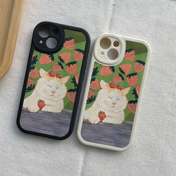 智慧型手機保護殼 兼容所有 iPhone 15/14/13/12/11 等型號 卡通草莓貓咪 全包防震手機套 第2張的照片