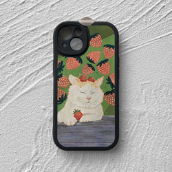 智慧型手機保護殼 兼容所有 iPhone 15/14/13/12/11 等型號 卡通草莓貓咪 全包防震手機套 第6張的照片