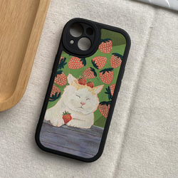 智慧型手機保護殼 兼容所有 iPhone 15/14/13/12/11 等型號 卡通草莓貓咪 全包防震手機套 第1張的照片