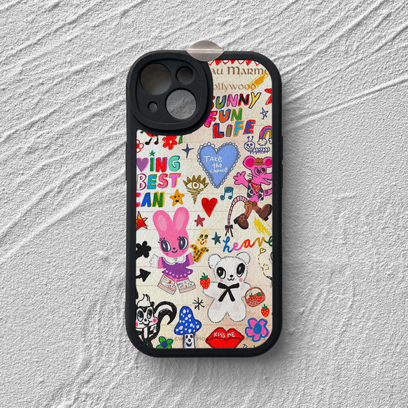 智慧型手機保護殼 兼容所有 iPhone 15/14/13/12/11 等型號 可愛彩色塗鴉 全包防震手機套 第4張的照片