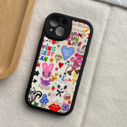 スマートフォン保護ケース iPhone 15/14/13/12/11 およびその他のすべてのモデルに対応 かわいいカラフルな落書 7枚目の画像