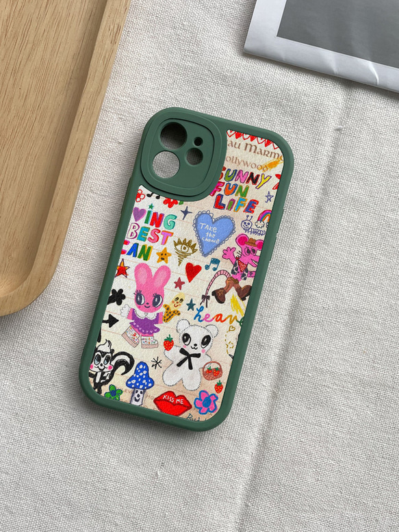 智慧型手機保護殼 兼容所有 iPhone 15/14/13/12/11 等型號 可愛彩色塗鴉 全包防震手機套 第8張的照片